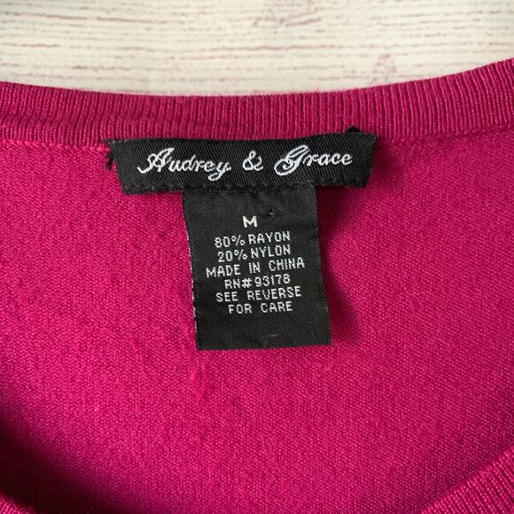 Audrey & Grace Pink Knit Cardigan Sweater Pearly Buttons Size Medium - Picture 9 of 15